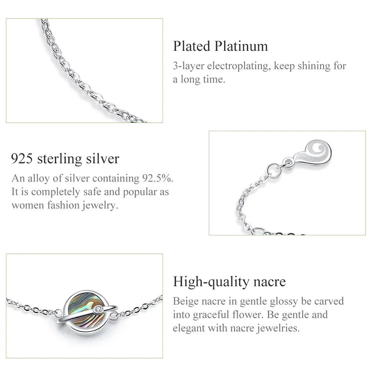 Bamoer браслет на цепочке для женщин из стерлингового серебра 925 натуральный камень в виде раковины Вселенная модные ювелирные изделия BSB013