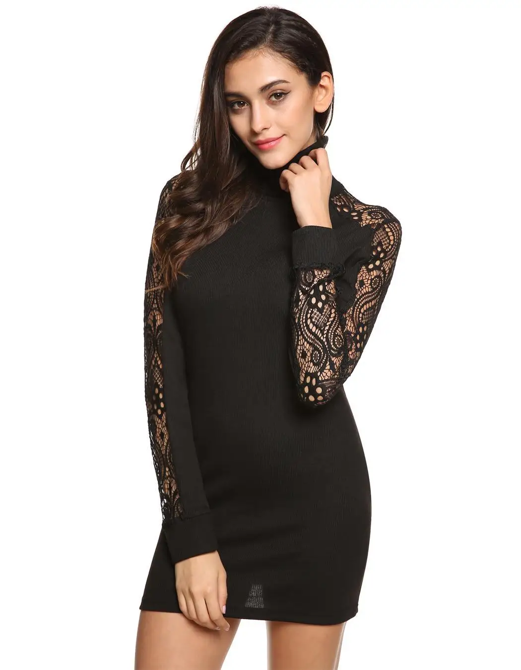 Women Sexy Black Dress Bodycon Autumn High Neck Dresses Hollow Out Long Sleeve Vestidos Robe Longue Femme Lace Knitted Women Sexy Black Dress Bodycon Autumn High Neck Dresses Hollow Out Long Sleeve Vestidos Robe Longue Femme Lace Knitted