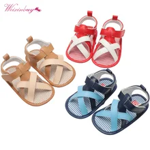 Парусиновые сандалии для маленьких девочек и мальчиков; искусственная кожа; мягкая подошва; детская обувь принцессы на плоской подошве с бантом; летняя прогулочная обувь для малышей 0-18 месяцев