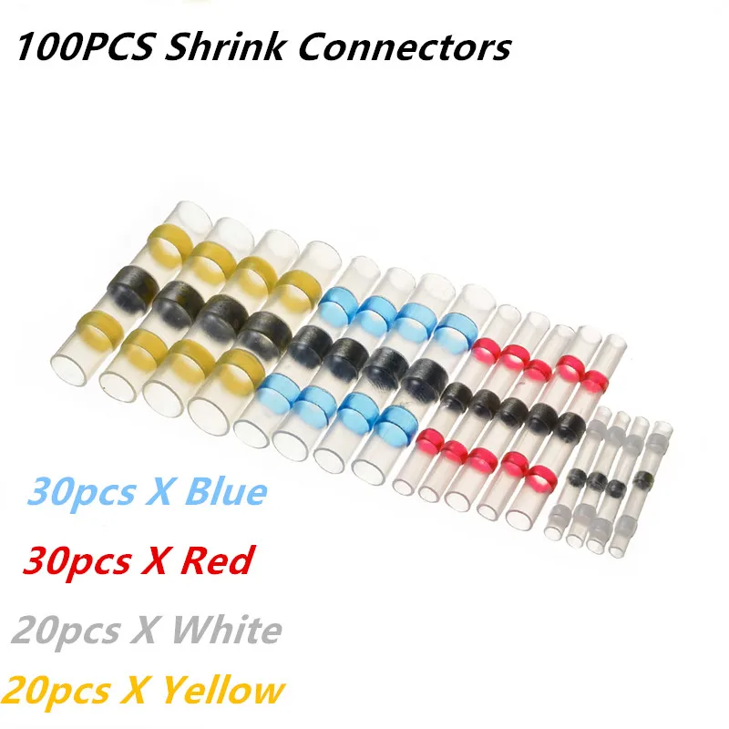 

YT 100Pcs Terminator Solder Sleeve Heat Shrink Butt Wire Splice Connectors 26-10 AWG Waterproof Cable Wire Connector Terminal