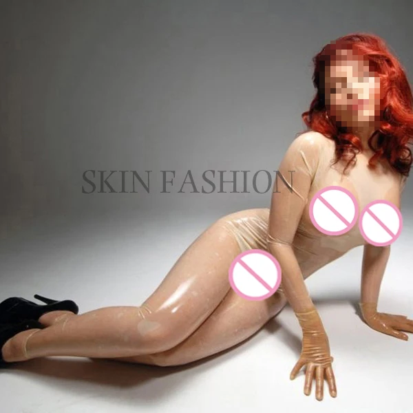 

Free shipping !! Women transparent latex bodysuits with gloves