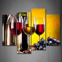 4 Piece Frame Modern Kitchen Canvas Paintings Red Wine Cup Bottle Wall Art Oil Painting Set Bar Dinning Room decoration