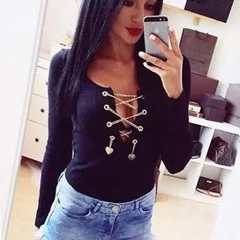 

New Women's Long Sleeve Bodysuit Jumper Bodycon Bandage Jumpsuit SEXY women playsuit