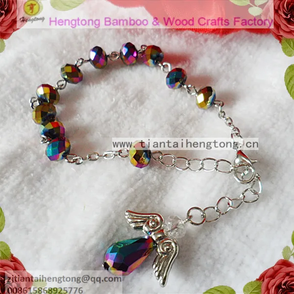 

free ship 6pcs/pack mixed color 6mm crystal rosary bracelet,religious bracelet, crystal religious bangle with,angel wing pendant