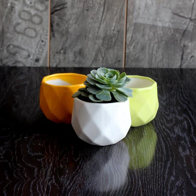 Freeshipping Creative polygon flower pots Ceramic flower pot office