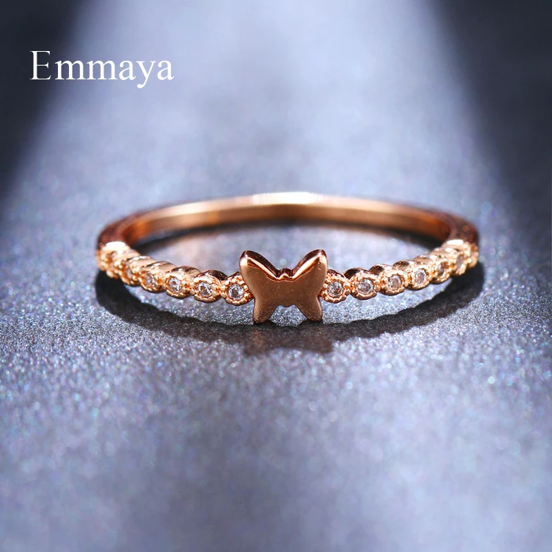 Emmaya великолепный стиль в форме бабочки для женщин и девочек розовое золото AAA циркон романтическое кольцо темперамент Элегантность Свадьба