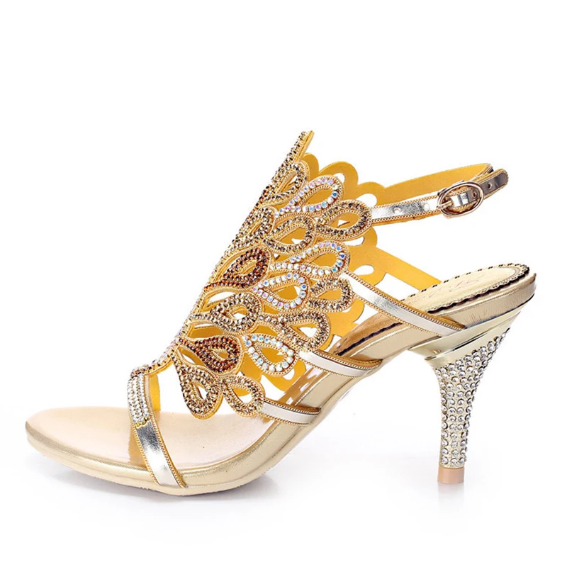 

Summer Water Drill Sandals High End with Diamond High-grade Fine-heel Shoes Luxury High-heeled Shoes