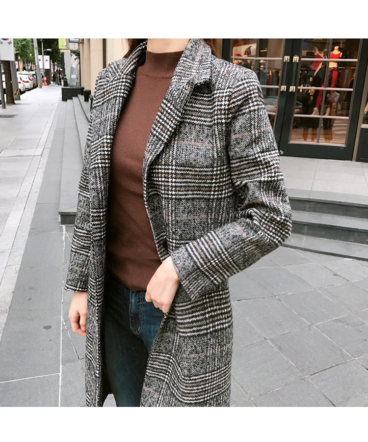 Vangull, весенне-осеннее женское Шерстяное клетчатое пальто, новое модное длинное шерстяное пальто, облегающее Женское зимнее шерстяное пальто, женская верхняя одежда