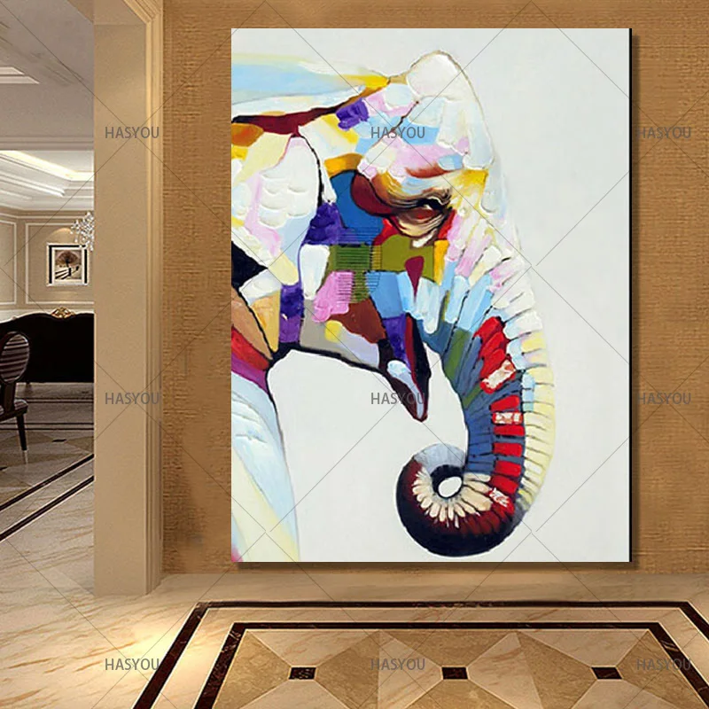 JYJ-Quality-Cartoon-Elephant-Canvas-Wall-Art-Picture-Handpainted-Modern-Abstract-Oil-Painting-Home-Decor-Gift