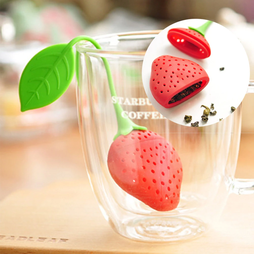 Red Enjoy Your Teatime with Cute Fruit Design Steeper Reusable Tea Strainer with Silicone Leaf Fennel Great Gift for Tea Lover. REDshield Strawberry Shape Tea Infuser 