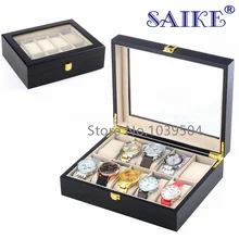 10 слотов для карт коробки для часов чехол чёрный МДФ органайзер для часов новая коробка для хранения часов с окном Ювелирная Подарочная Упаковка
