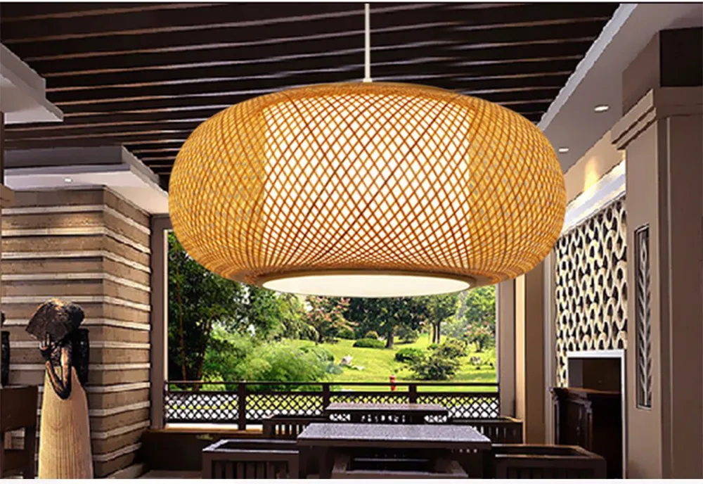 Классический китайский художественный декоративный подвесной светильник из бамбука и ПВХ, абажур, подвесной светильник для кафе, чайного дома, светодиодный подвесной светильник в стиле ретро, 110 В, 220 В