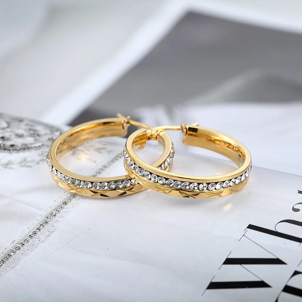 Новинка, модные элегантные серьги-кольца с круглым кристаллом высокого качества, золотые женские серьги-кольца, женские модные ювелирные изделия