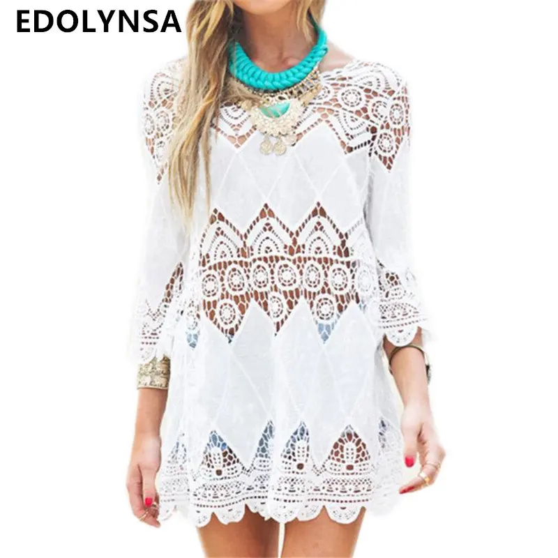 

New Arrivals Beach Cover up Rayon White Swimwear Tunic Ladies Robe de Plage Pareos For Women Pareo Bathing Suit Cover ups #Q12
