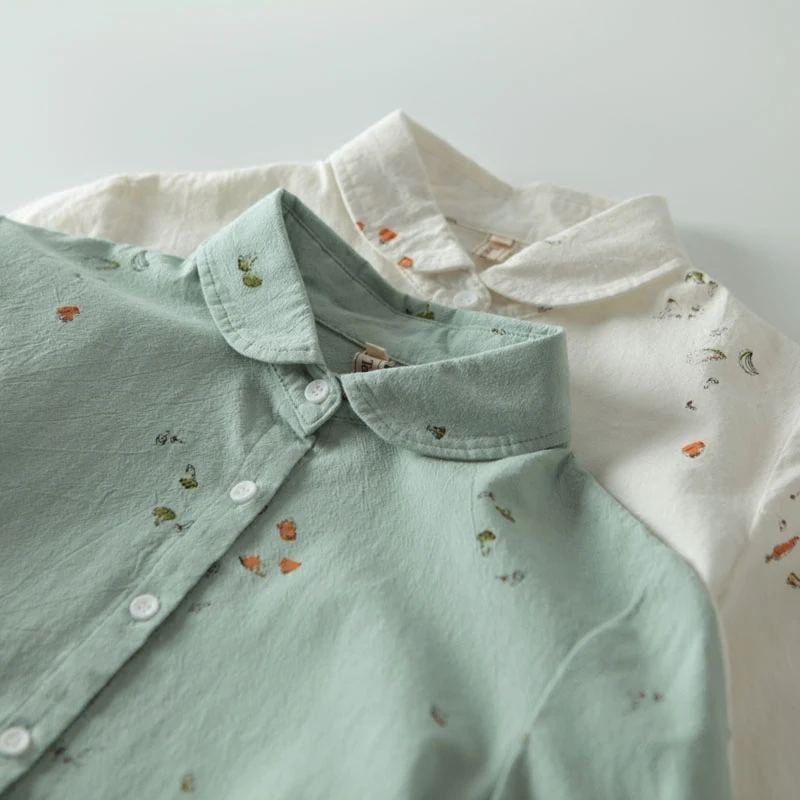 

2019 summer new 100% cotton women blouse and shirts printed all match slim lady elegant shirts outwear coat tops