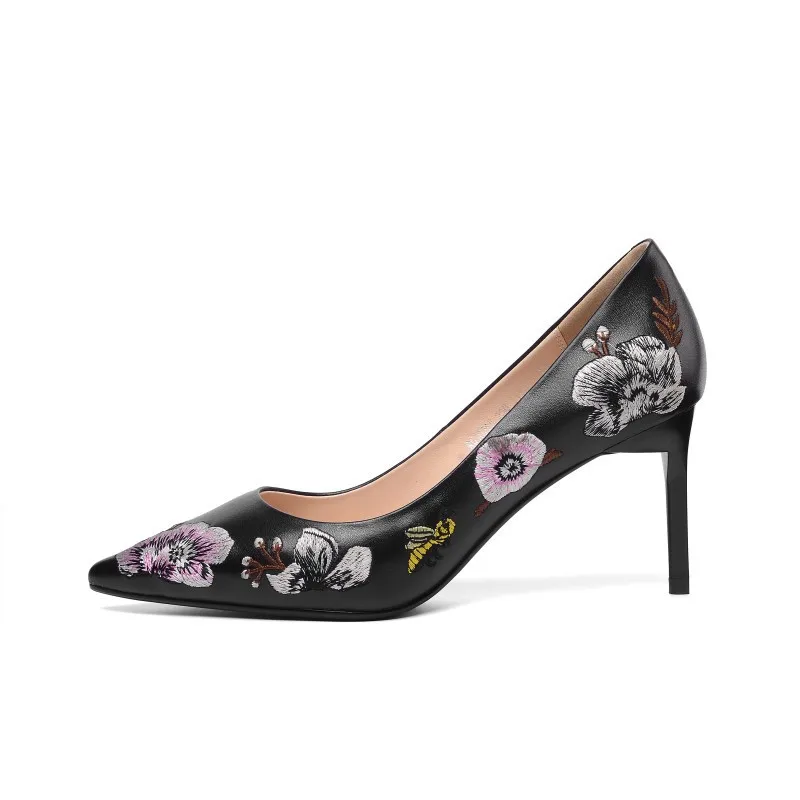 

2019 spring and autumn pointed shallow mouth low shoes stiletto high heel women's shoes black ljj 0324