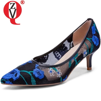 

ZVQ women new style sexy high heels shoes ladies pointed toe thin heel good quality embroider woman pumps 2019 fashion heels