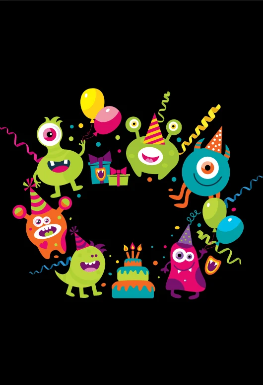 

5x7FT Little Monsters Happy Birthday Party Cake Candles Custom Photo Studio Backdrop Background Vinyl 220cm x 150cm