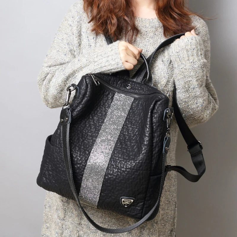 Женский рюкзак из искусственной кожи высокого качества, повседневный рюкзак из искусственной кожи, женская модная школьная сумка для работы, сумка-слинг - Цвет: Черный