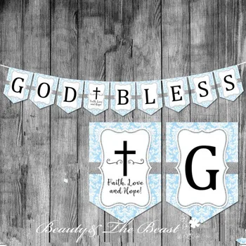 

Boys First Holy Communion Banner Baptism Confirmation Religious Bunting Party Decorations Kids Flags God Bless Banner