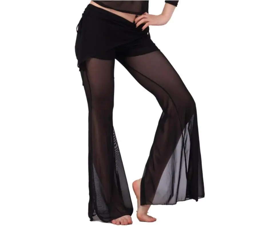 Сексуальные женские брюки с разрезом для танца живота, эластичные длинные брюки, удобные спортивные штаны, Стрейчевые танцевальные костюмы, наряд черного цвета - Цвет: Black