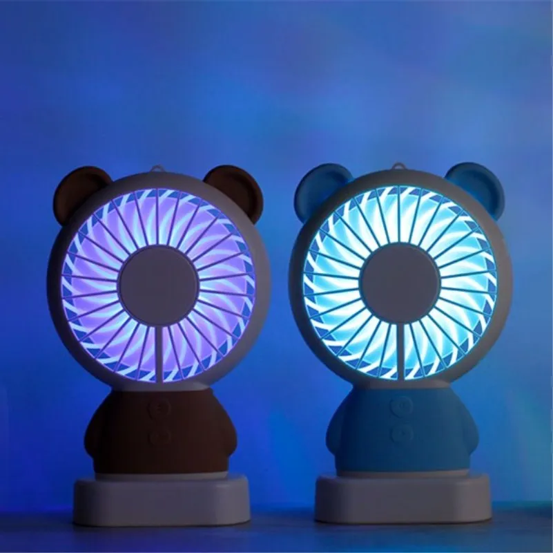

DC 5V 2.5W 7 Colors LED Cute Rabbit Bear Design Mini Fan Battery Operated Portable Outdoor and Desk Dual Use fan With Lanyard