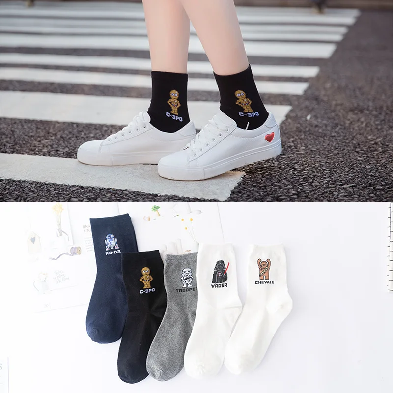 

Spring new female tide socks men's skateboard socks European and American cartoon animation robot socks stocking cotton socks