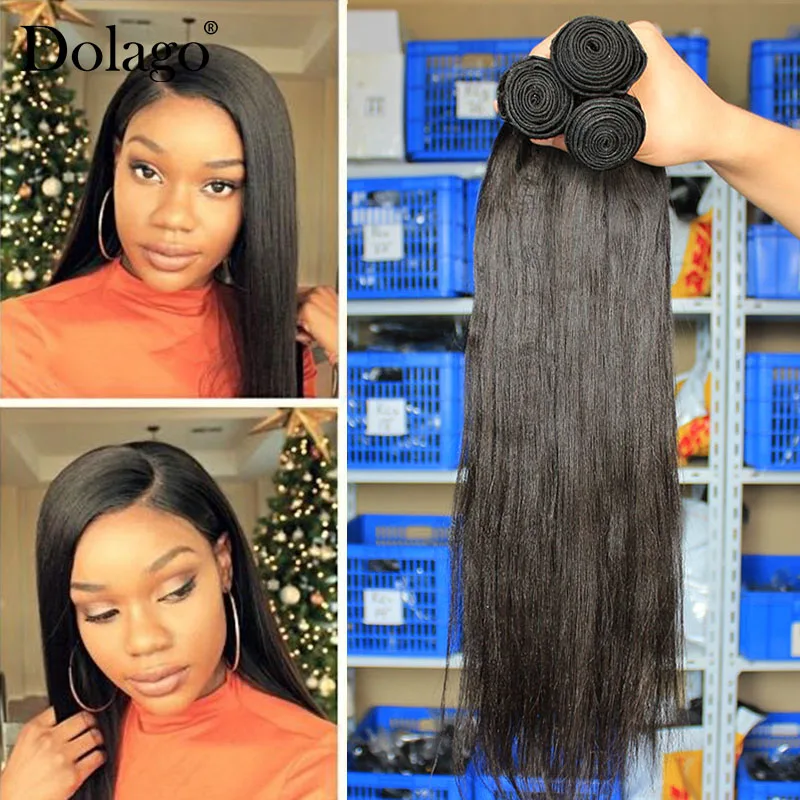 Yaki Human Hair Brazilian Hair Weave Bundles 3 Light Yaki Straight Hair Extensions 1 Piece Dolago Virgin Human Hair Products