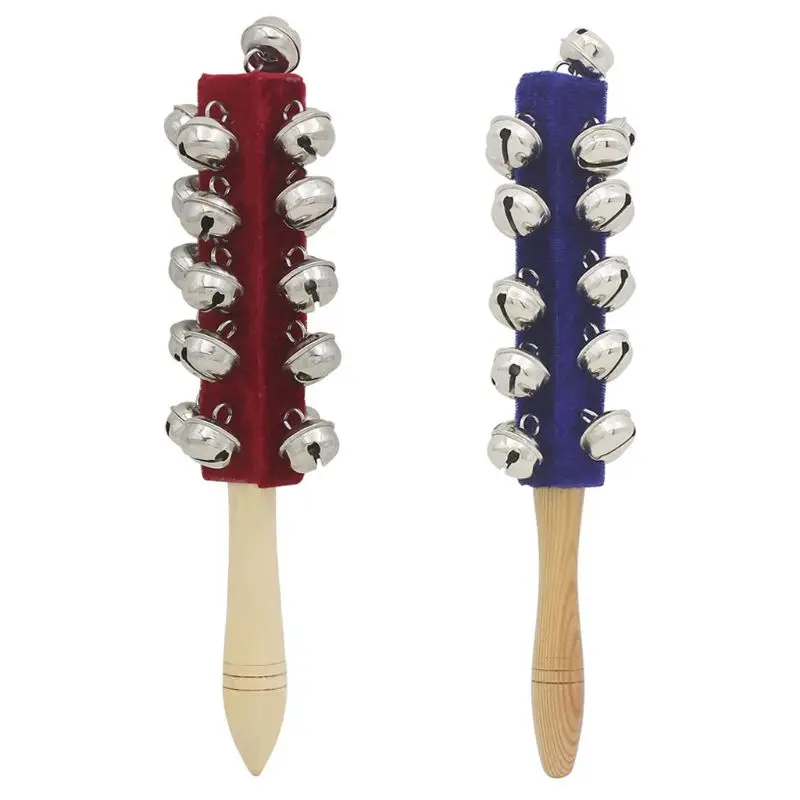 Wooden Handle Shaker Bell Jingle Stick Rattle Music Instrument 21 Bell For Party Music Tool