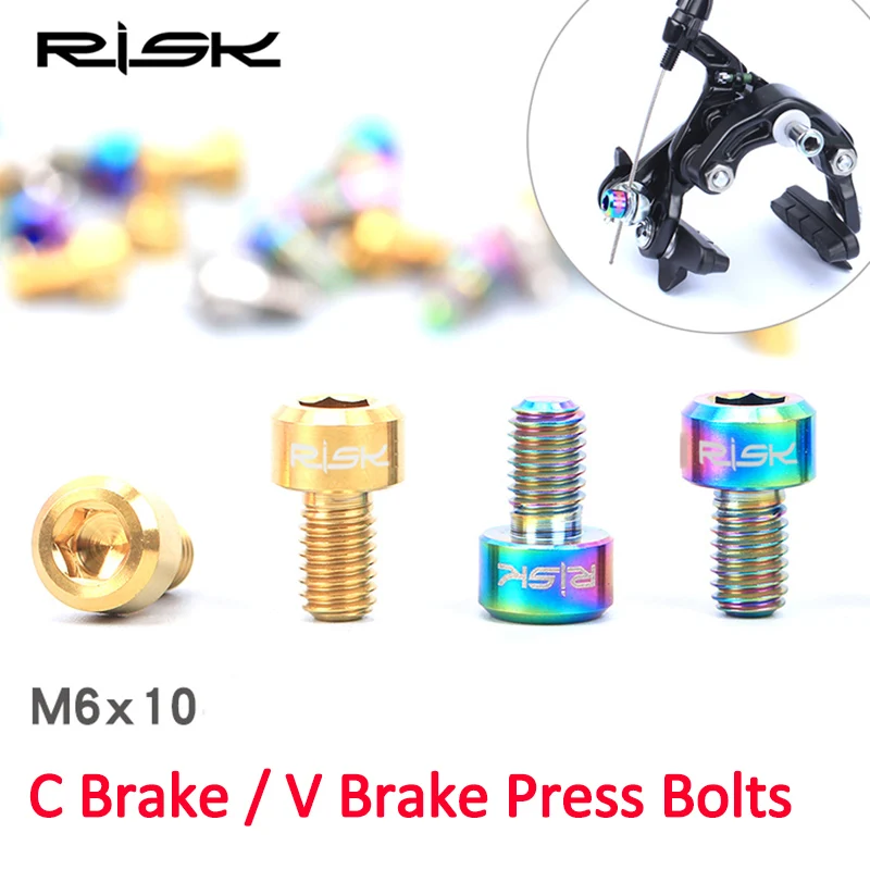 RISK 2PCS M6*10mm Titanium Alloy Bolts for Bicycle V Brake Mountain MTB Bike Clamp Clip Press Road Bike C Brake Screws M6x10mm