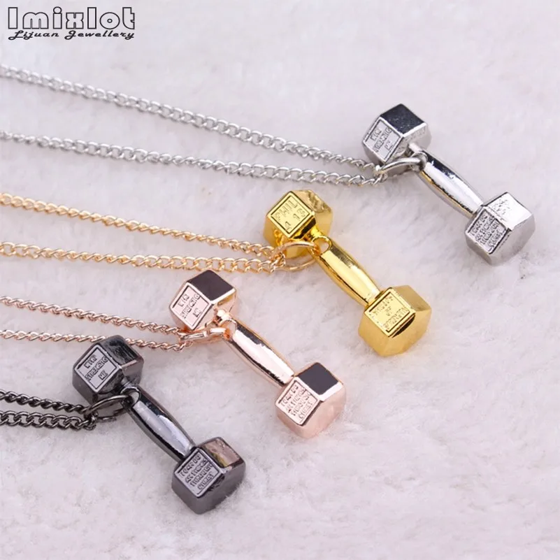 

HOT Fitness Gym Pendant Jewelry Lover Friends Body building Necklaces Men Women Sport Dumbbell Barbell Necklace Charms