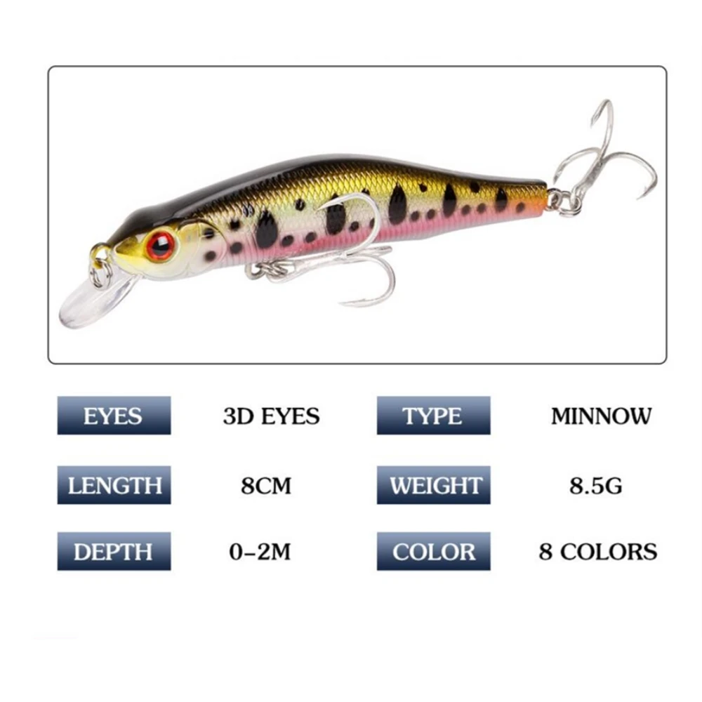 1 шт./лот 8 см 8,2 г Высокое качество minnow рыболовная приманка 3D глаза crankbait жесткая приманка воблер рыболовные снасти все для рыбалки