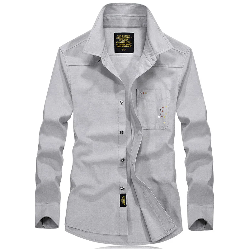 AFS джип Повседневное рубашка с длинным рукавом Брендовые однотонные camisa masculinas деловые Мужская классическая рубашка большие размеры S-4XL