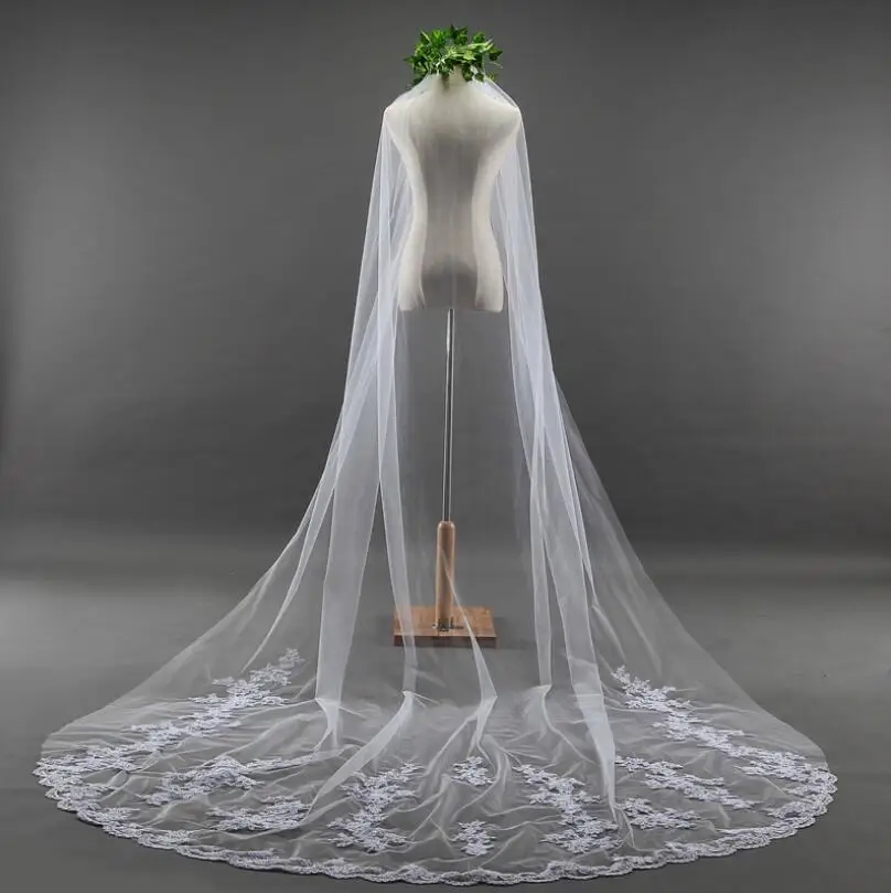 Real Photos High Quality White Ivory Cathedral Length Lace Wedding Veil New Bridal with Comb | Свадьбы и торжества