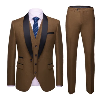 

2019 Men's pure cotton senior Groom marry Full dress/ men Three pieces of Suites coat+Vest+trousers /fashion Men's suit