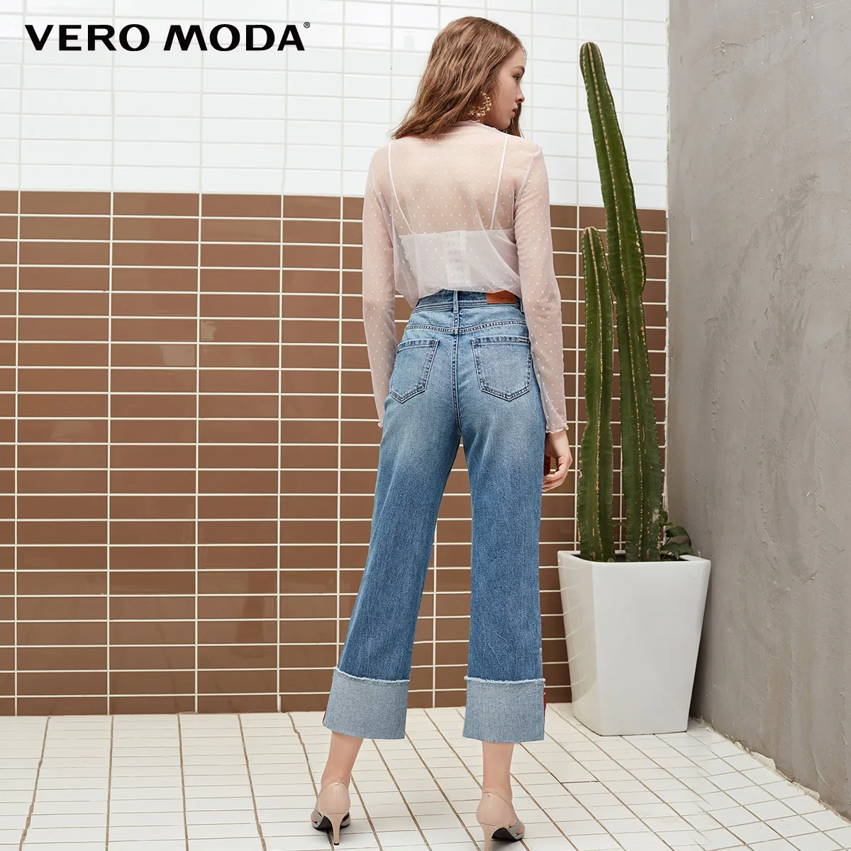 Vero Moda джинсы женские осенние укороченные джинсы с высокой талией и широкими манжетами | 318349546