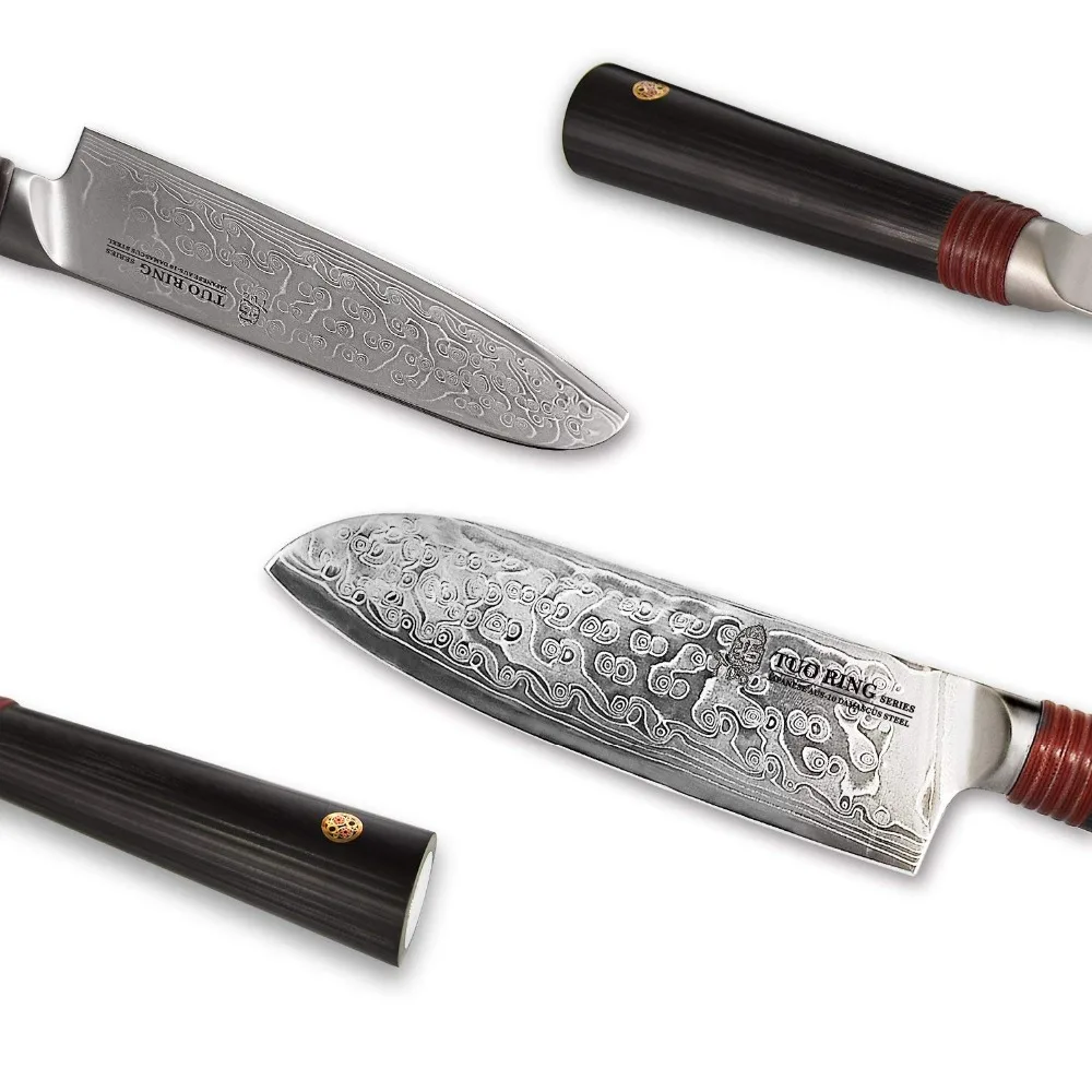 TUO столовые приборы Santoku нож-AUS-10 японский дамасский HC кухонный нож из нержавеющей стали-нескользящая эргономичная ручка G10-5,5''