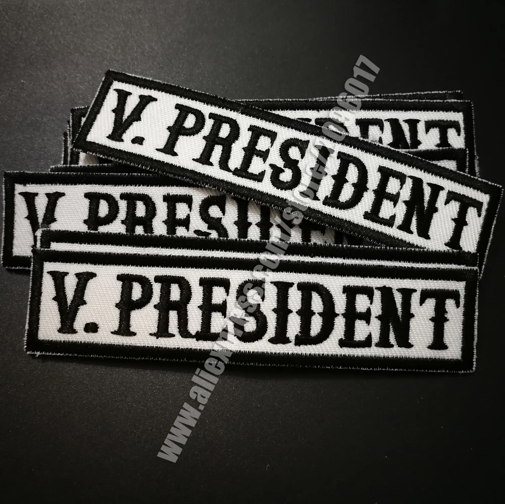 

BLACK CUSTOMIZED SONS OF V PRESIDENT PATCHES BADGES Embroidered Iron On BIKER Patches DIY CLOTHING ANARCHY STICKER ACCESSORY