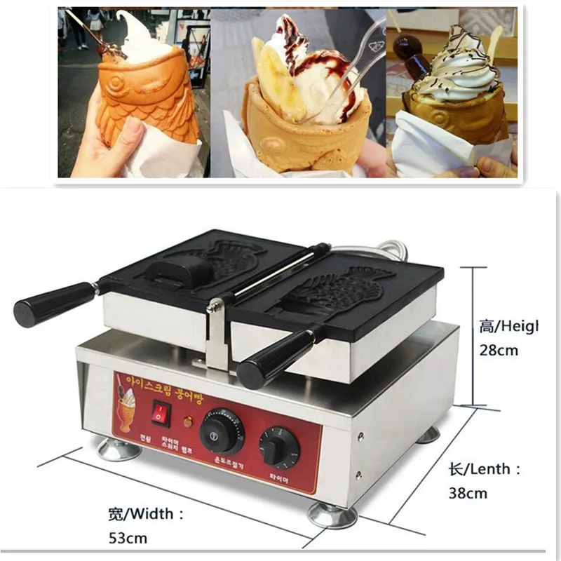 

110V 220V 2000W 1pc Electric Fish Ice Cream Taiyaki Machine Fish Waffle Maker Non-stick For Household Or Commercial Using