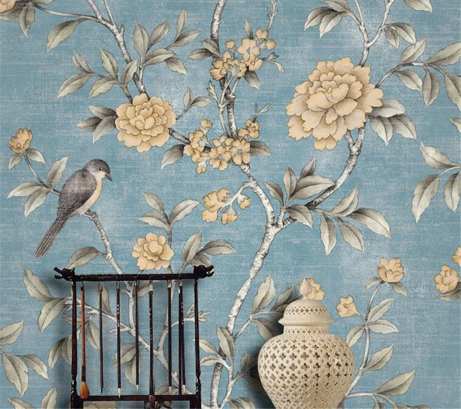 Modern Wallpaper roll rich flowers and birds non-woven wallpaper bedroom study teahouse TV background wallpaper Beibehang Modern Wallpaper roll rich flowers and birds non-woven wallpaper bedroom study teahouse TV background wallpaper Beibehang