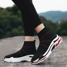 Обувь+ Мужская Черная Мужская прогулочная обувь дышащие женские кроссовки унисекс пара обуви носки обувь идеальная Спортивная обувь с высоким берцем