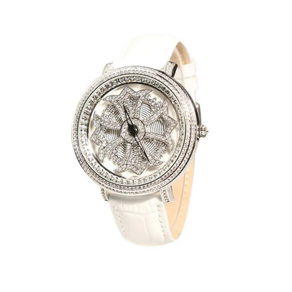 MATISSE Fashion Lady Full Crystal Rotatable Dial Buiness Quartz Watch Wristwatch White