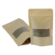 Brown Stand Up Kraft Paper Bag with Frosted Clear Window Coffee Tea Beans Cookies Packing Storage Bag Dried Food Packaging Bags