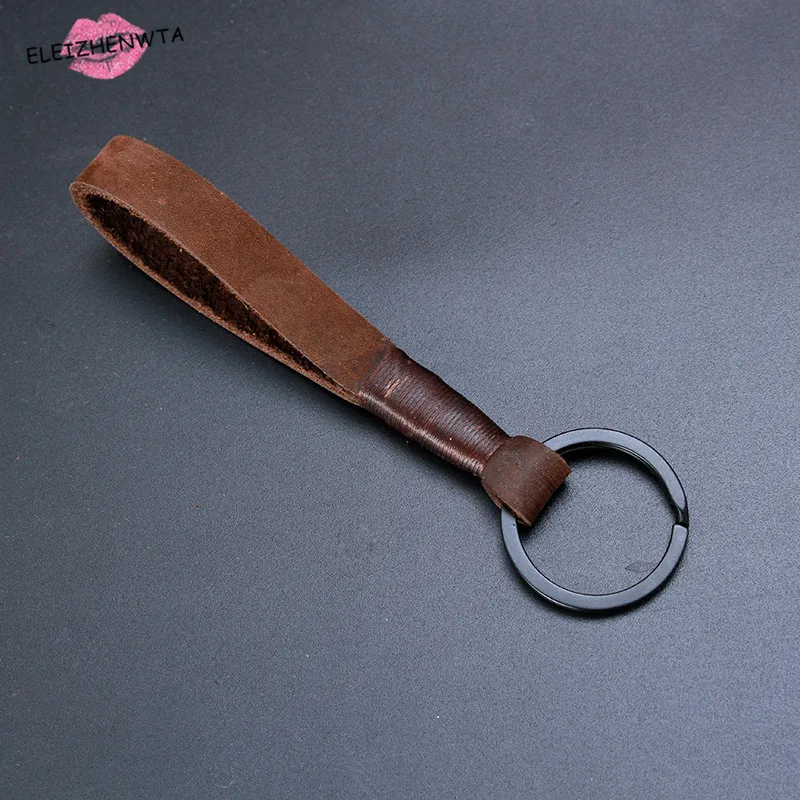 

Top Custom Handmade Leather Rope Keychain Metal Car Key Chains Ring Men Easy Key Fob Holder Key Cover Auto Keyring Gifts