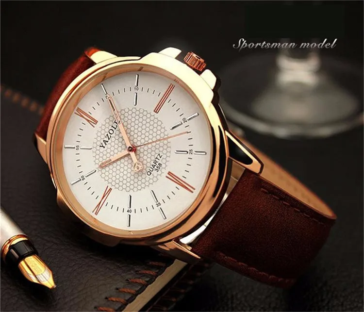 YAZOLE, мужские наручные часы с кожаным ремешком, люксовый бренд, Мужские Аналоговые кварцевые часы, наручные часы, мужские часы