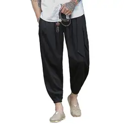 Высокое качество китайский Стиль ремень из хлопка и льна Повседневные штаны модные свободные Ретро панк широкую ногу Дамские шаровары