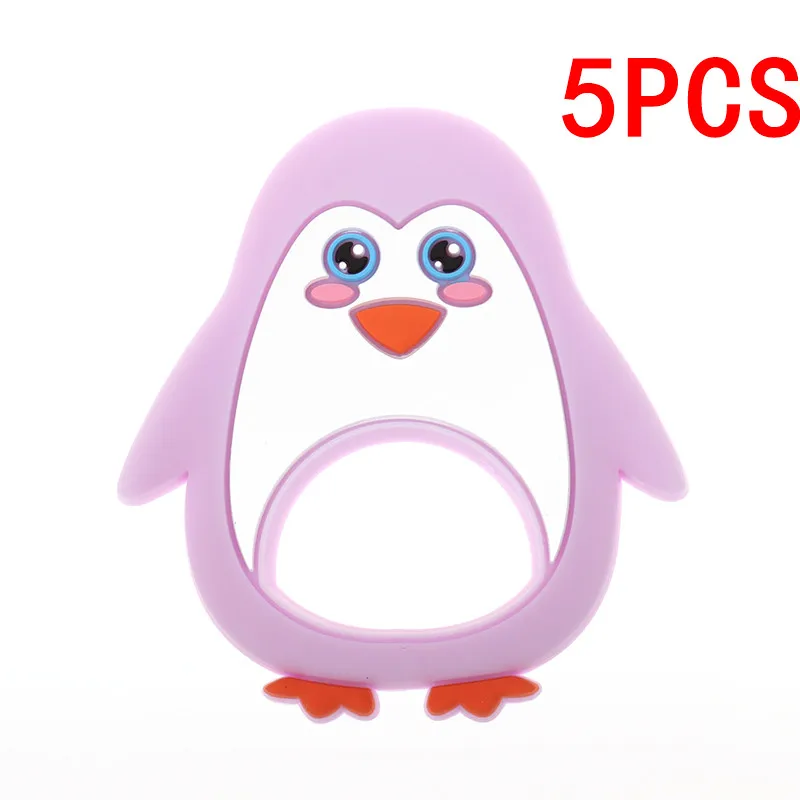 Penguin - Lilac 5 шт. Единорог Силиконовый Мультфильм грызун ребенок прорезыватель без BPA Прорезыватели для зубов DIY Прорезыватели в форме животных ожерелье пищевого качества Душ подарок игрушки - Цвет: Penguin - Lilac