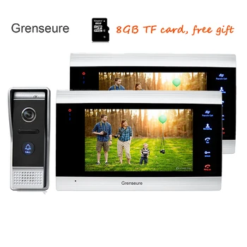 

Free Shipping 720P AHD HD 7" Color Video Intercom Door Phone System 2 Record Monitors + Waterproof Door bell Camera Unlock + 8G