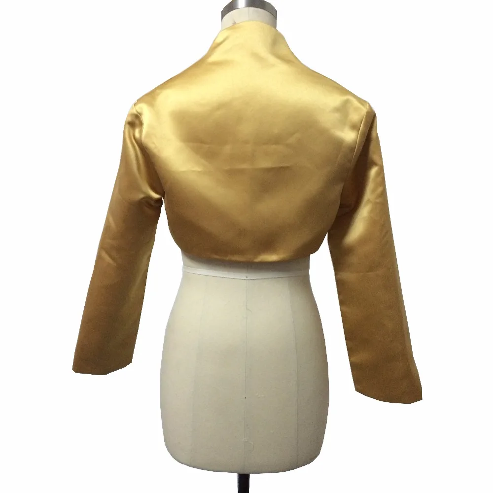 Walk Beside You Gold Evening Capes Satin Long Sleeves Wedding Jacket Bridal Wraps Veste Mariage Custom Made Walk Beside You Gold Evening Capes Satin Long Sleeves Wedding Jacket Bridal Wraps Veste Mariage Custom Made