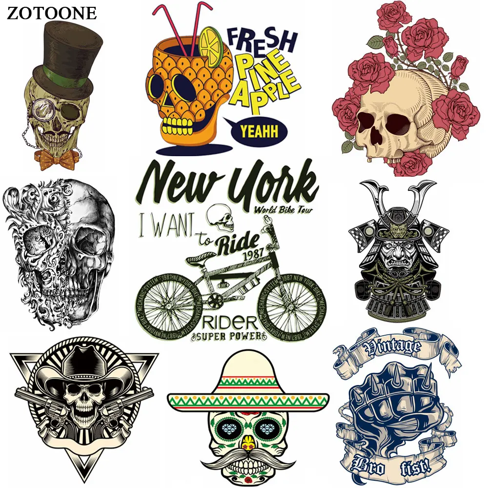 

ZOTOONE Iron on Transfer Bike Patches Motorcycle Rose Skull Punk Patches for Clothing T Shirt Beaded Applique Clothes DIY E